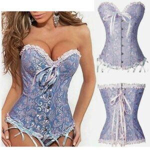 Women's Lace Up Boned Overbust Corset Body shaper top Halloween costume Retro